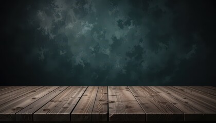 Poster - Dark Green Background with Wooden Floor for Product Display