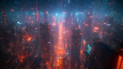 Poster - Vibrant Cosmic Landscape With Glowing Particles and an Atmospheric Glow at Night