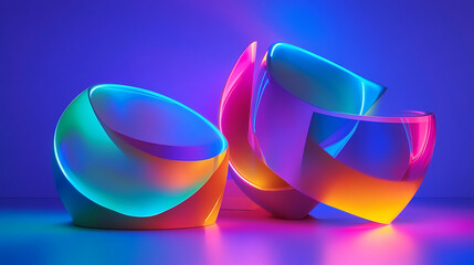 Poster - Colorful abstract light sculptures arranged artistically in a vibrant setting
