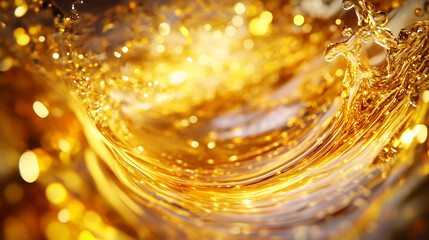 Poster - golden liquid swirl creating mesmerizing patterns in bright light