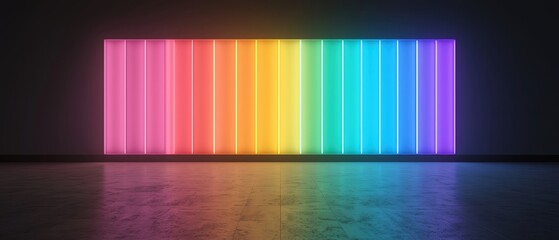 Aufkleber - Vibrant neon light display creating a rainbow effect in a modern art setting.