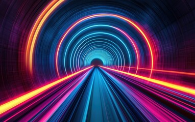 Aufkleber - Vibrant neon tunnel emitting colorful lights and dynamic energy in abstract design.
