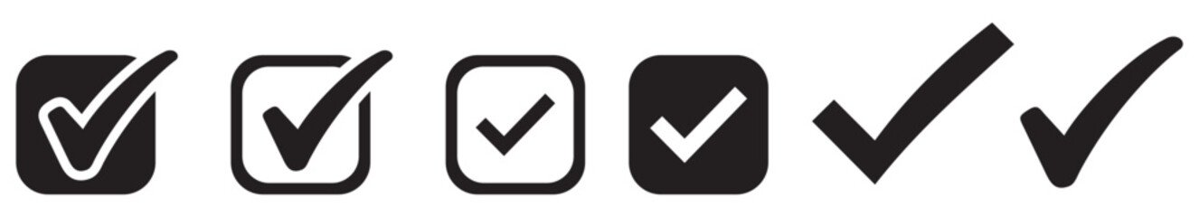 Wall Mural - check mark and black tick icon set. tick symbol in black color, vector illustration.