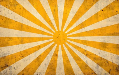 Poster - Vintage sunburst pattern with distressed texture in vibrant yellow and white hues.