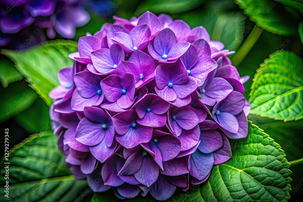 Purple Hydrangea Portrait Photography, AI Photo, Floral Still Life, Beautiful Blooms