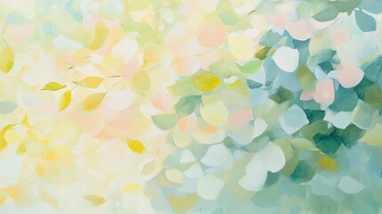 Poster - Bright Abstract Painting Showcasing Soft Floral Elements and Vibrant Colors in a Serene, Light-Filled Environment