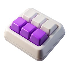 Poster - Keyboard Key Set: A meticulously arranged set of keyboard keys, with a combination of purple and white, presented in a clean, minimalist style. Capturing the essence of technology and design.