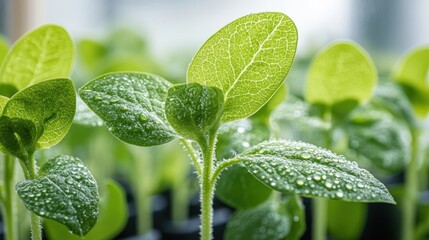 Poster - Dewy Seedlings Growing in Greenhouse