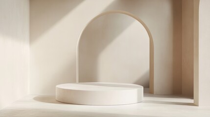 Poster - Minimalist White Plate on a Textured Surface Illuminated by Natural Light in a Modern Interior Space