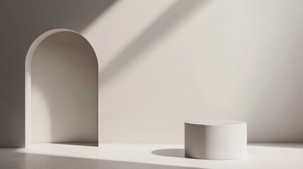 Poster - Minimalist White Plate on a Textured Surface Illuminated by Natural Light in a Modern Interior Space