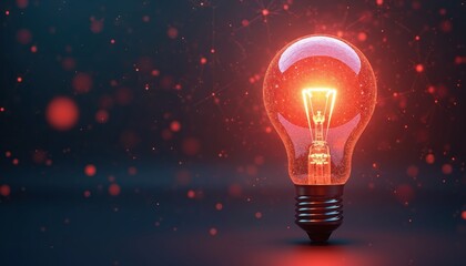 Poster - Glowing light bulb polygonal wireframe design on dark blue background. Innovation tech concept, idea symbol, futuristic digital energy solution on web. Success invention bright inspiration creativity.