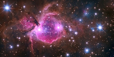 Poster - vibrant colors of a star-forming nebula showcase cosmic beauty in the depths of space as bright star