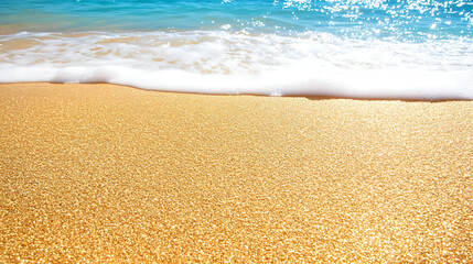 Wall Mural - Sandy beach with a gold colored sand The sand is covered in glitter and the beach is very bright and shiny