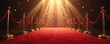 © Maryna - Bright stage illuminated by spotlights on red carpet. Ropes with gold stanchions, stars. Scene suitable for award ceremony, film festival premiere. Elegant background for VIP luxury event.