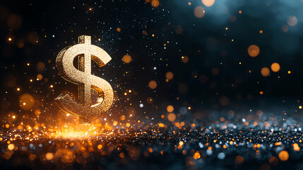 Poster - glittering dollar sign surrounded by shimmering particles creates captivating and luxurious atmosphere, symbolizing wealth and prosperity