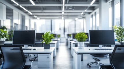Poster - Modern Office Interior With Minimalist Design and Open Workspaces During Daylight Hours Enhancing Productivity and Collaboration