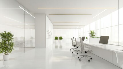 Poster - Modern Office Interior With Minimalist Design and Open Workspaces During Daylight Hours Enhancing Productivity and Collaboration
