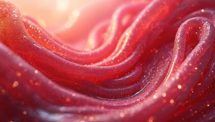 Poster - vibrant red, pink swirls with glittering shine, flowing dynamic texture. curvilinear fluid with soft