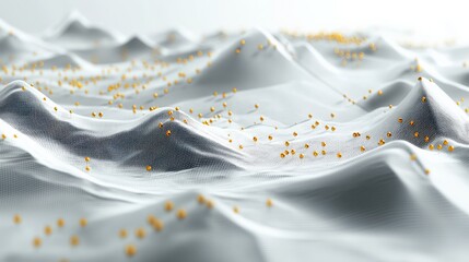 Poster - Abstract representation of white mountains with scattered golden spheres, evoking a serene landscape