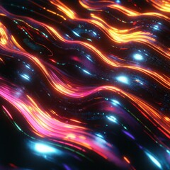 Aufkleber - Abstract Neon Flow: A Digital Render of Vibrant, Wavy Light Streams on a Dark Surface