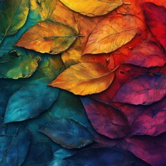 Fototapete - Autumn Leaf Spectrum: A Gradient of Colors in Nature's Palette, Displaying Textures and Seasonal Change 