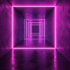 Poster - Mystical Purple Tunnel: Illuminated Corridor of Geometric Neon Lights and Reflective Surfaces