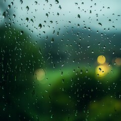 Poster - Raindrops on a Window: An Abstract View of a Rainy Day, Blurring the Outside World with Natural Reflections and Soft Light