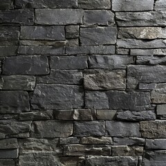 Poster - Stone Veneer Wall Texture: A Detailed Close-Up of a Dark Gray and Beige Rock Surface for Interior and Exterior Design Projects