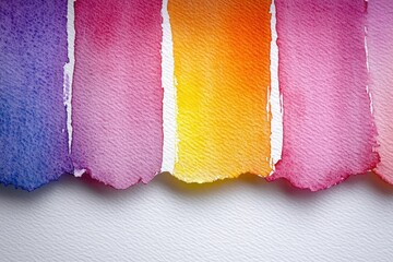 Poster - An abstract watercolor painting featuring vibrant vertical brushstrokes of various colors, creating a colorful and textured background on white paper with artistic borders.