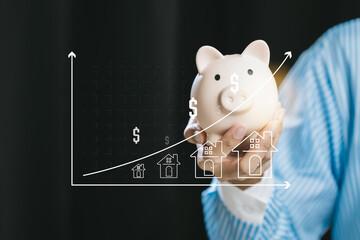Poster - Growing Savings with Piggy Bank and Housing Market Graph Icon