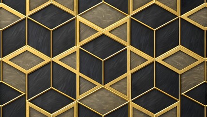 Wall Mural - seamless geometric pattern with 3d metallic gold a