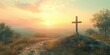 © Georg - Sunset view of a wooden cross on a hillside surrounded by serene nature in the early evening