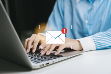 Poster - Person using laptop to manage email with notification alert
