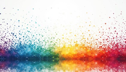 Poster - vibrant rainbow dots on white. colorful circles cascade creating bokeh effect. abstract festive back