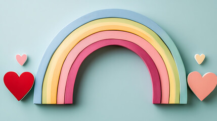 Wall Mural - Colorful rainbow with a heart on each end The rainbow is full of bright colors and the hearts are placed at the ends of the rainbow The image has a happy and colorful mood