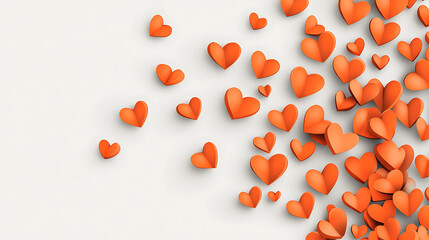 Wall Mural - Heart-filled background with a white background The hearts are orange and scattered throughout the background