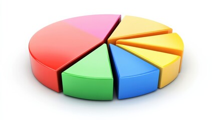 Poster - Colorful pie chart illustrating data distribution with vibrant segments on a clean white background