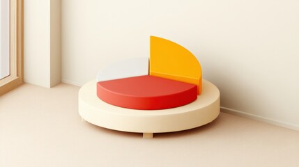 Poster - Colorful geometric shapes on a round base in a minimalistic interior setting with natural light