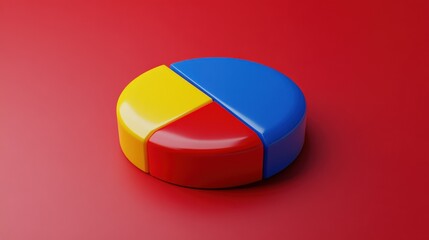 Poster - Colorful geometric pie chart model on a vibrant red background showcasing design principles