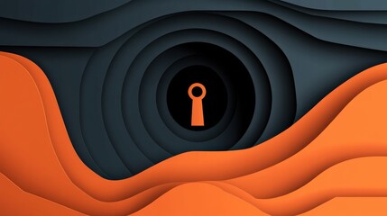 Poster - abstract design featuring layered shapes with a keyhole symbolizing security and mystery
