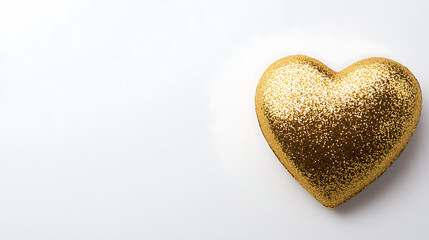 Wall Mural - Gold heart with glitter on it sits on a white background The heart is the main focus of the image and the glitter adds a touch of sparkle and glamour to it The white background provides a clean