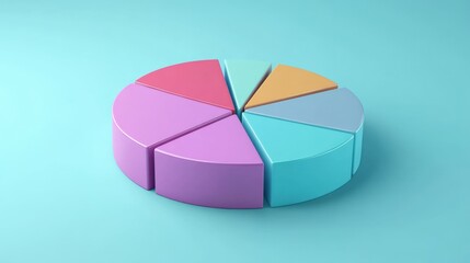 Poster - Colorful pie chart on a light blue background illustrating data distribution and analysis