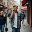 © Rick Captura - Man Walking on Street While Talking on Mobile Phone