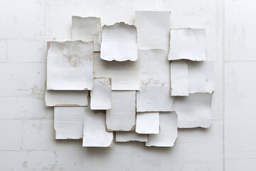 Poster - Wall installation of abstract paper art showcasing textured, weathered surfaces