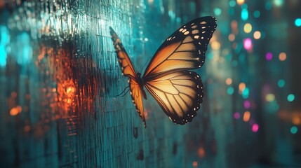 Poster - A holographic butterfly floating in a metallic environment