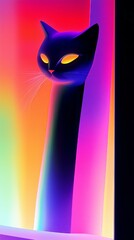 Wall Mural - vibrant neon cat silhouette over rainbow gradient background