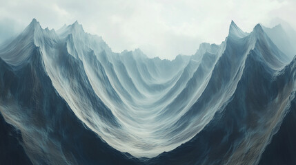Wall Mural - a mountain range appearing in impossible layers, stacked in a dreamlike illusion