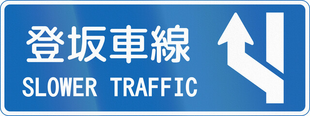 Fototapete - Japanese road sign - Slower Traffic written in Japanese and English