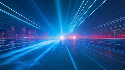 Poster - A sci-fi city skyline made of pure light beams.