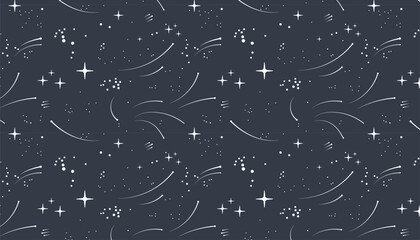 cartoon starry pattern. cosmic stars in darkness space vector print graphic, night sky constellation